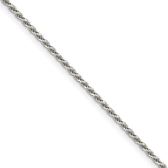 1.7mm, Sterling Silver Diamond Cut Solid Rope Chain Necklace, 16 Inch - Picture 1 of 8